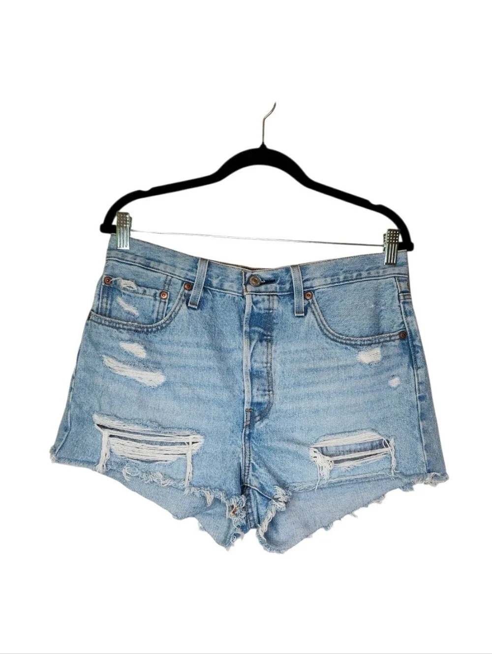 Levi's 501 Distressed Cut Off Denim Shorts Blue Size 30 - Picture 1 of 7
